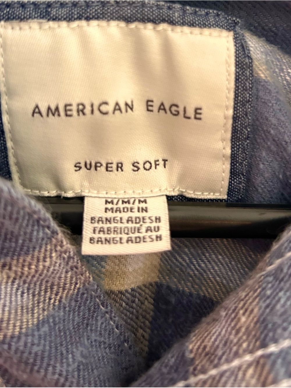 American Eagle Outfitters Blue and Tan Plaid Hooded Button-Down Shirt - Picture 5 of 6